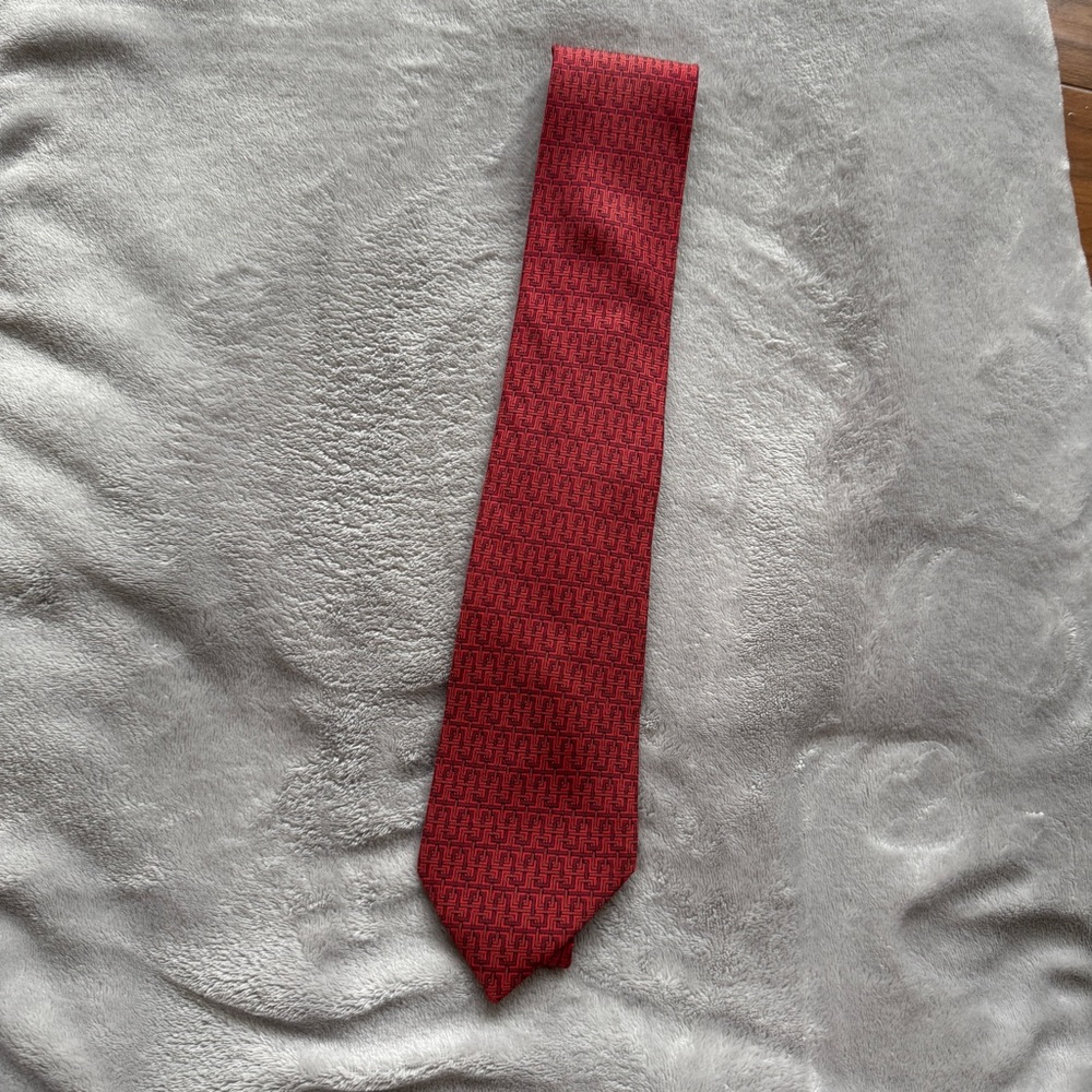 Hermes Red Textured Silk Tie